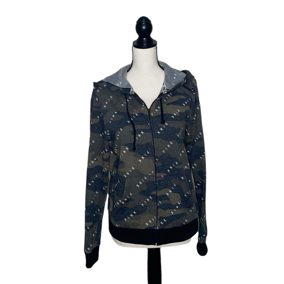 Pink Zip Up Hoodie Womens Small S Camouflage White Logo Print Kangaroo Pockets - Picture 4 of 12